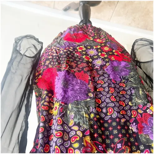 Collective Concepts Vintage Patchwork Blazer Jacket Sheer Sleeve Sz Medium 80’s