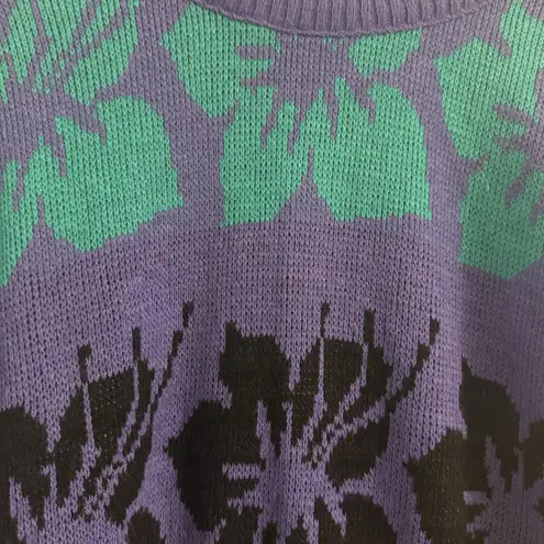 Jamknits Women's Purple Floral Medium Sweater VTG 80s Made In USA