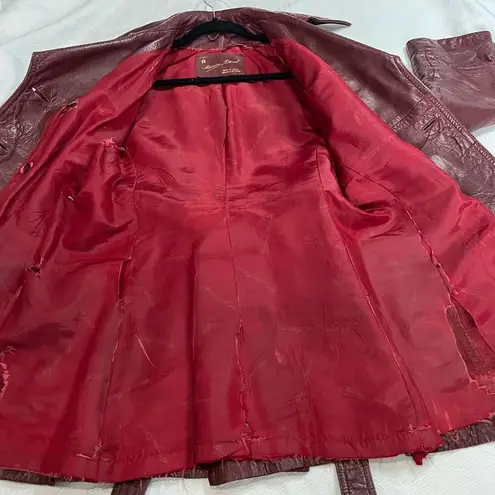 Etienne Aigner Vintage 100% Leather Double Breasted Oxblood Trench Coat Jacket