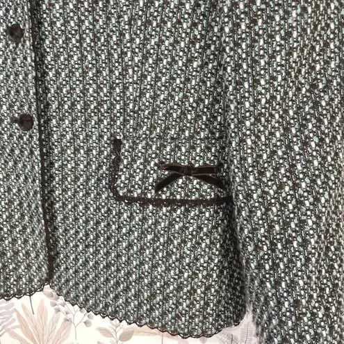 Tahari Arthur S. Levine Women's Tweed Blazer Jacket 6 Black Teal Lace Trim