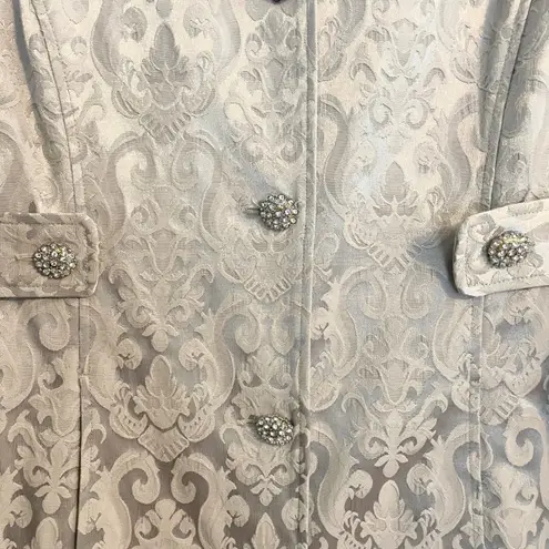 Mac & Jac Damask Coat Rhinestone Button Front Career Jacket Size 10 Old Money Tan