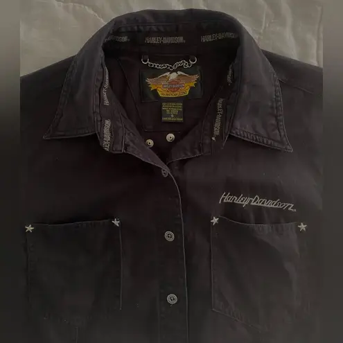 Harley Davidson Vest Black Denim Women's Embroidered Biker Size S Vtg EUC