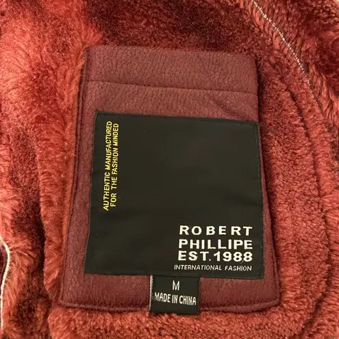 EUC | Robert Philippe women’s burgundy faux shearling lined belt jacket — medium Red