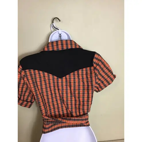 Unique Vintage Women 50’s Western Wrap Plaid Crop top Sz.Med Orange Cowgirl Boho