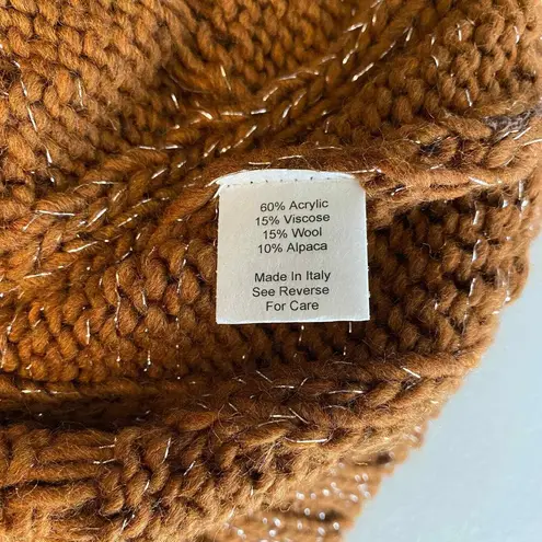 Scandal Turtleneck Sweater Women L/XL Brown Silver Thread Cable Knit Wool Alpaca Size L