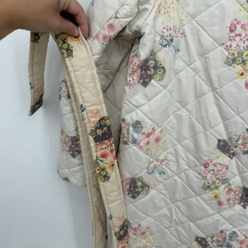 Samantha Sipos Multicolor Faux Quilted Patchwork Jacket Tie Size Small Cottage Pink