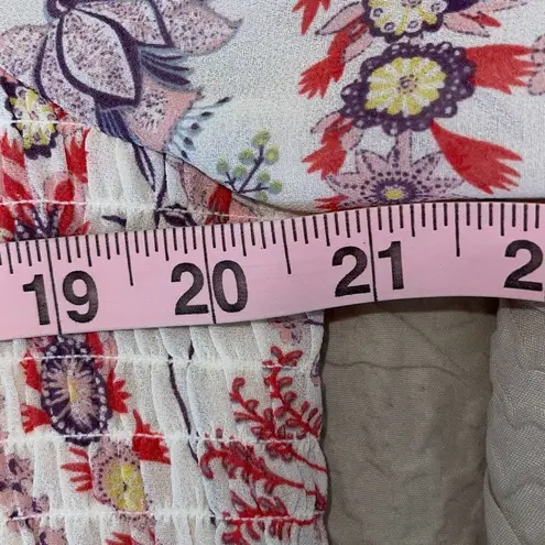 Rose + Olive Womens Floral Shirred Blouse Top Cream Pink Size Large