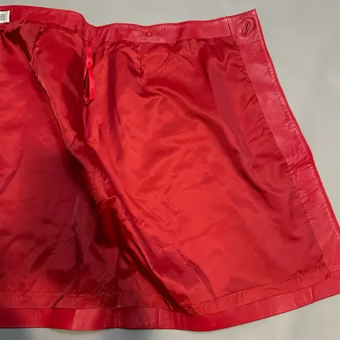 Vintage Deadstock Women's Red Leather Pencil Skirt Size 12 Knee Length