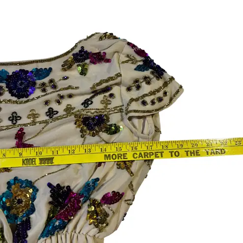 Maya Petite Women's Romper Beaded Sequins Floral Deep V