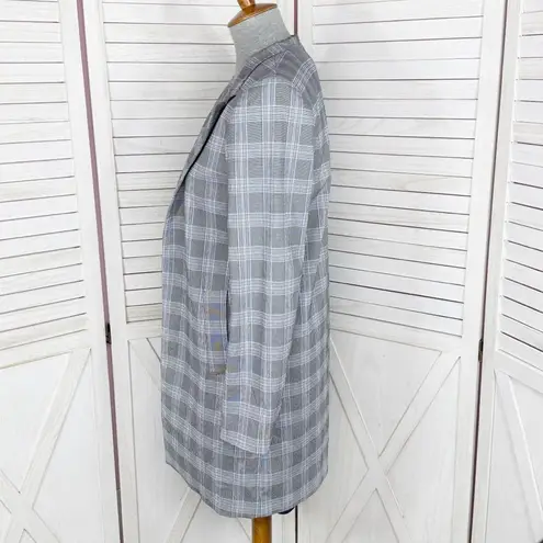 Carolina belle Plaid Long Line Blazer Jacket Blue Small Open Glen Check