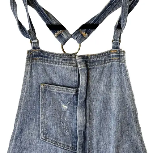 Bullhead Denim Co Bib Overalls Denim Distressed Size Small 100% Cotton Blue