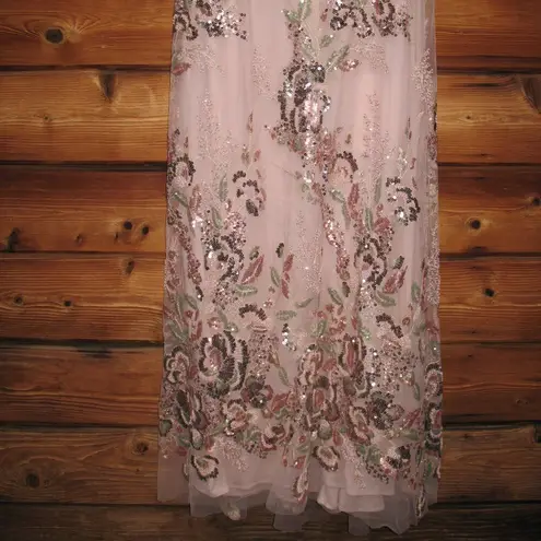 Mac Duggal Womens Pink Floral Embellished Short Sleeve Gown 67880 Runs Small