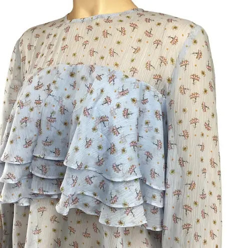 Endless Rose  Top Size Large Blue Floral Ruffled Long Sleeve Blouse