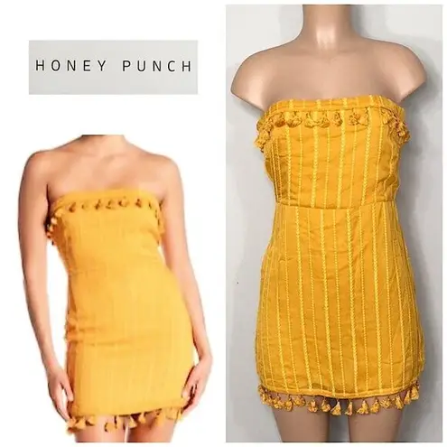 Honey Punch  gold strapless mini dress with tassels. New with tags