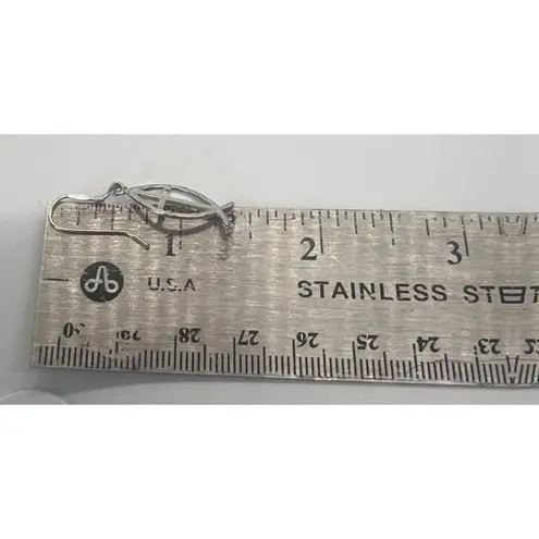 Sterling Silver Ichthys Cross Dangle Earrings Diamond Cut Hook 1.25" 1.74g