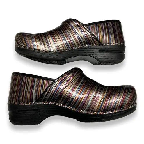 Dansko Womens Shoes 40 9.5 10 Striped Print Gold Copper Black Closed Back Clogs