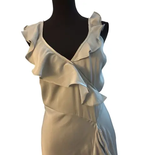 Ark & Co. Tan Cream Asymmetrical Ruffled Midi Dress