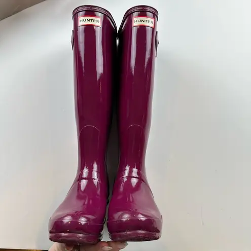 Hunter  Original Tall Gloss Rain Boots Purple Burgundy Magenta 6