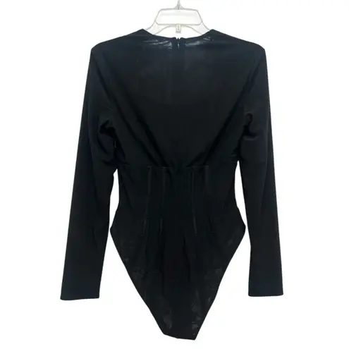 Misha Collection Paneled Corset Bodysuit Long Sleeve Bustier Boned Black Size 6