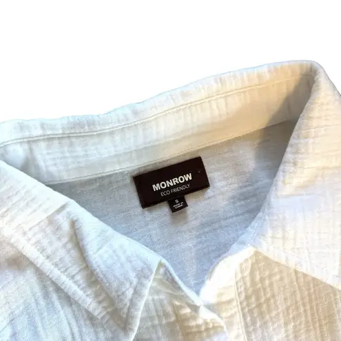 Monrow Gauze Cotton Henley Halter Collared Button Sleeveless Dress White Small