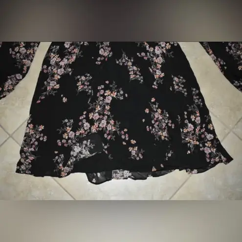 Ever New Melbourne Floral Ruffle Long Sleeve Elastic Waist Dress Size Large 12 Black