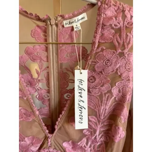 For Love & Lemons Temecula Maxi Dress Pink Embroidered Mesh Size Small NWT