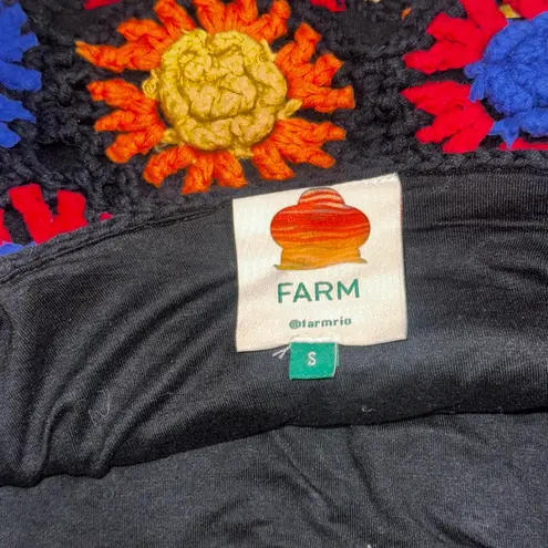 Farm Rio colorful Crochet Top Size S Black Multi-color