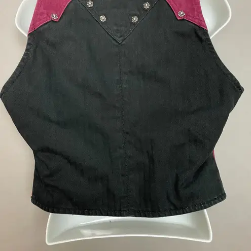 Vintage Western Ethics Jeans Vest Top Pants Country Maroon Black Women Two Tone Red Size undefined