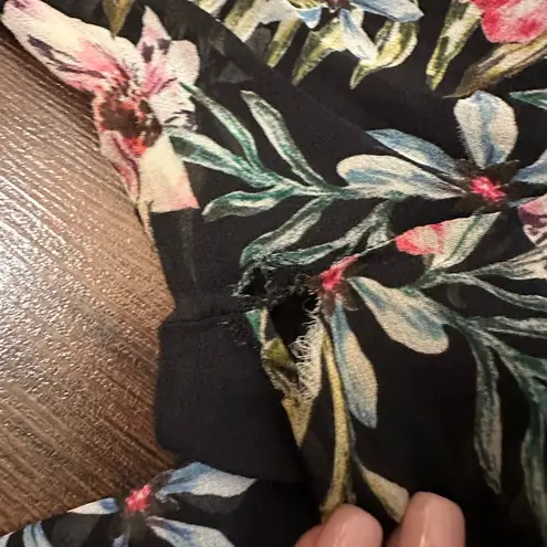 Intermix black floral sheer long bell- sleeve top size S