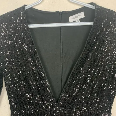 Faeriesty Womens medium black sequin mermaid dress deep v neck prom dance formal