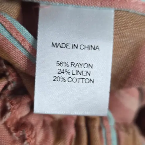 Drew Strapless Salmon Brown Striped Linen Blend Wide Leg Slit Jumpsuit Size XS