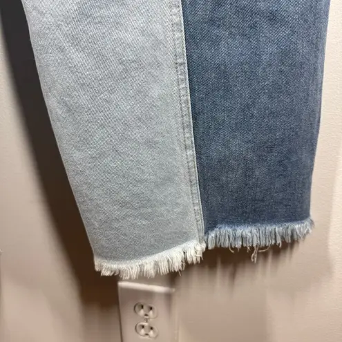 Women Jeans Size M Denim Patch Wide Leg Baggy Raw Hem Oversized Grunge Boho Pant Blue Size M