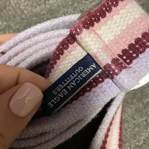 American Eagle  women purple pink white stripe Belt with silver color hardware