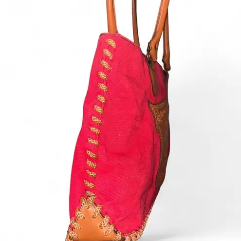 Disneys Winnie the Pooh  Red and Tan Tote Bag with Leather Accents