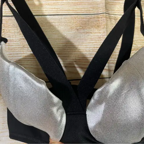 Secndnture athletic strappy sports bra black/silver women’s size XS