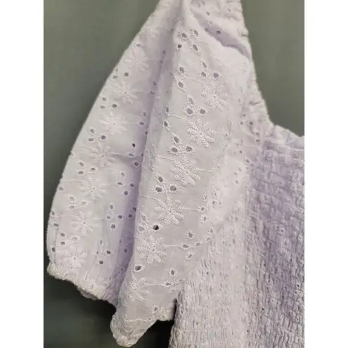 Sophie Rue Top Womens L Purple Short Sleeve Crop Top Floral Smocked NWT B30.1