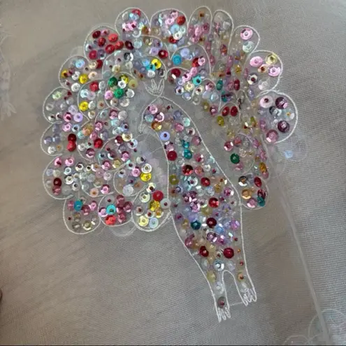 None Filipiniana kimona kimono OS rainbow sequin peacock poncho cover