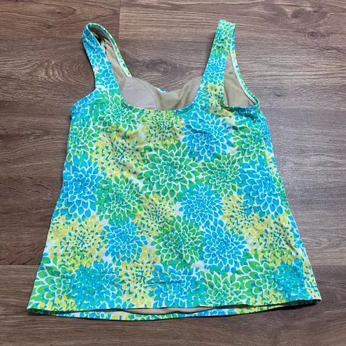 L.L.Bean  Womens Blue Green Yellow Floral Tankini Swim Top Size 4 UPF 50+