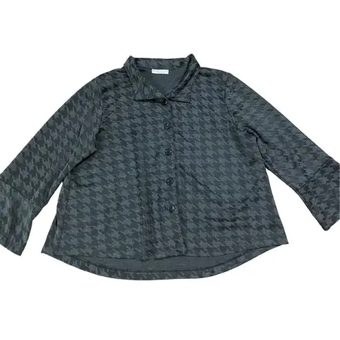 Bryn Walker Houndstooth Jacket Stretch Knit Button Up Gray Flare Sleeve size med