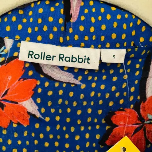 Roller Rabbit NWT Blue Kori Floral Nyana Tropical Rolled Up Sleeve Shirt Sz S - Image 4