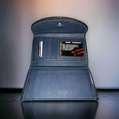 Mundi Blue Trifold Leather Wallet with Checkbook Back Zip Clutch NWT