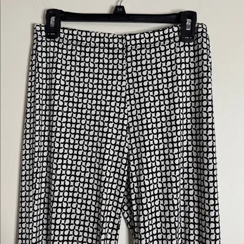 Clara Sun Woo Black Ivory Geometrical Logo Pattern Side Slit Flowy Ankle Pants S