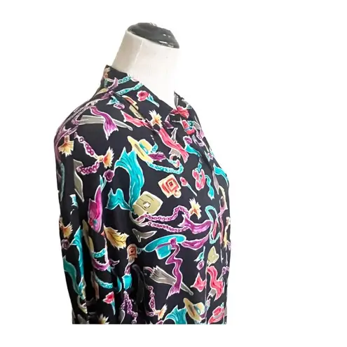 Diane Von Furstenburg Vintage Novelty Hats Feather Button Down Shirt XL Artsy Black