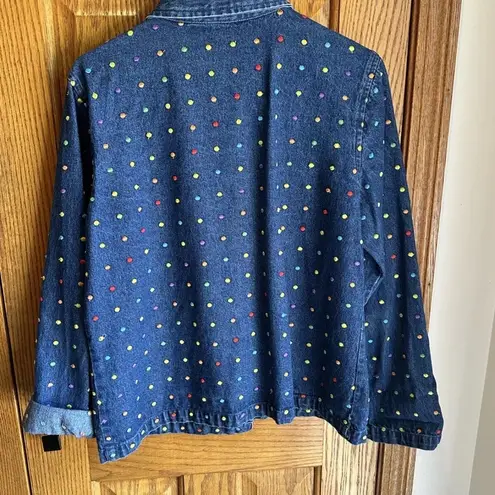Vintage Keren Hart Polka Dot Rainbow Embroidered Denim Jean Jacket Size Large