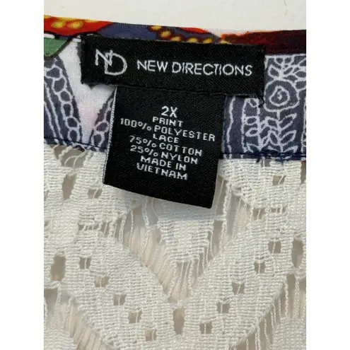 New Directions Tunic Top Boho Crochet Lace Back Sheer Gypsy Festival Artsy 2X Size XXL