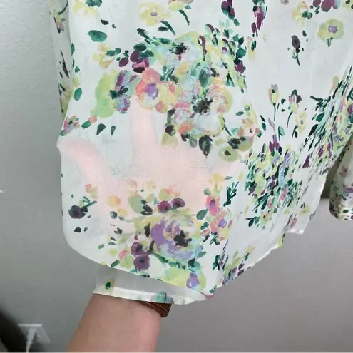 Sweet Rain Floral Chiffon Half Button Down Blouse Size L