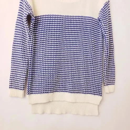 Avaleigh Oversized Twisted Stripe Sweater Cotton blend knit sweater Ribbed XS Blue