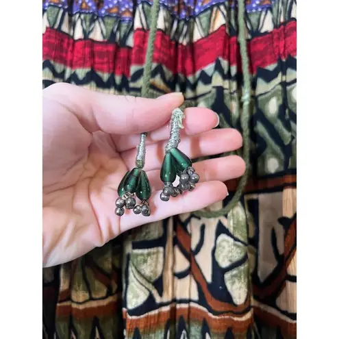 Vintage Pull On Geometric Earth Tone Maxi Skirt Sz L Boho Ren Fair Fairy Grunge Red Size L