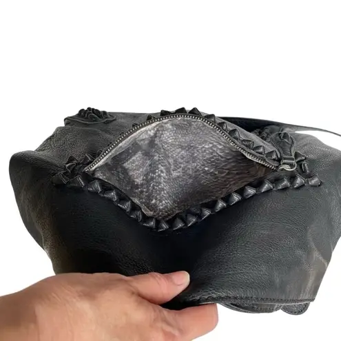 Liebeskind Berlin black leather hobo slouch crossbody purse with leather studs