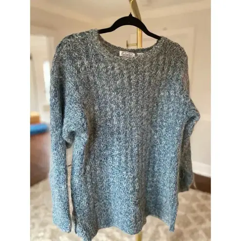 Vintage Silk Mohair Knit Sweater Gallagher Cozy Textured Parisian Boho Romantic Blue Size M